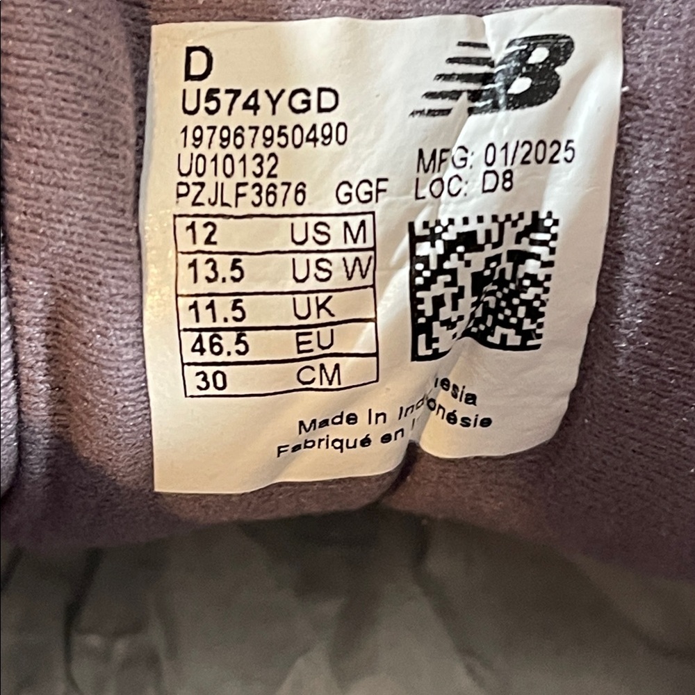 NEW BALANCE UNISEX U574YGD GREY & PURPLE SIZE 12 NEW - Picture 12 of 16
